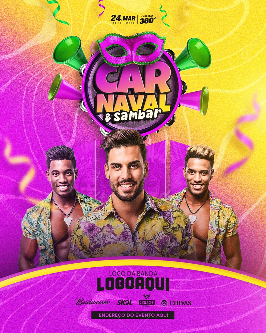 Flyer Carnaval Carna & Samba Social Media PSD Editável