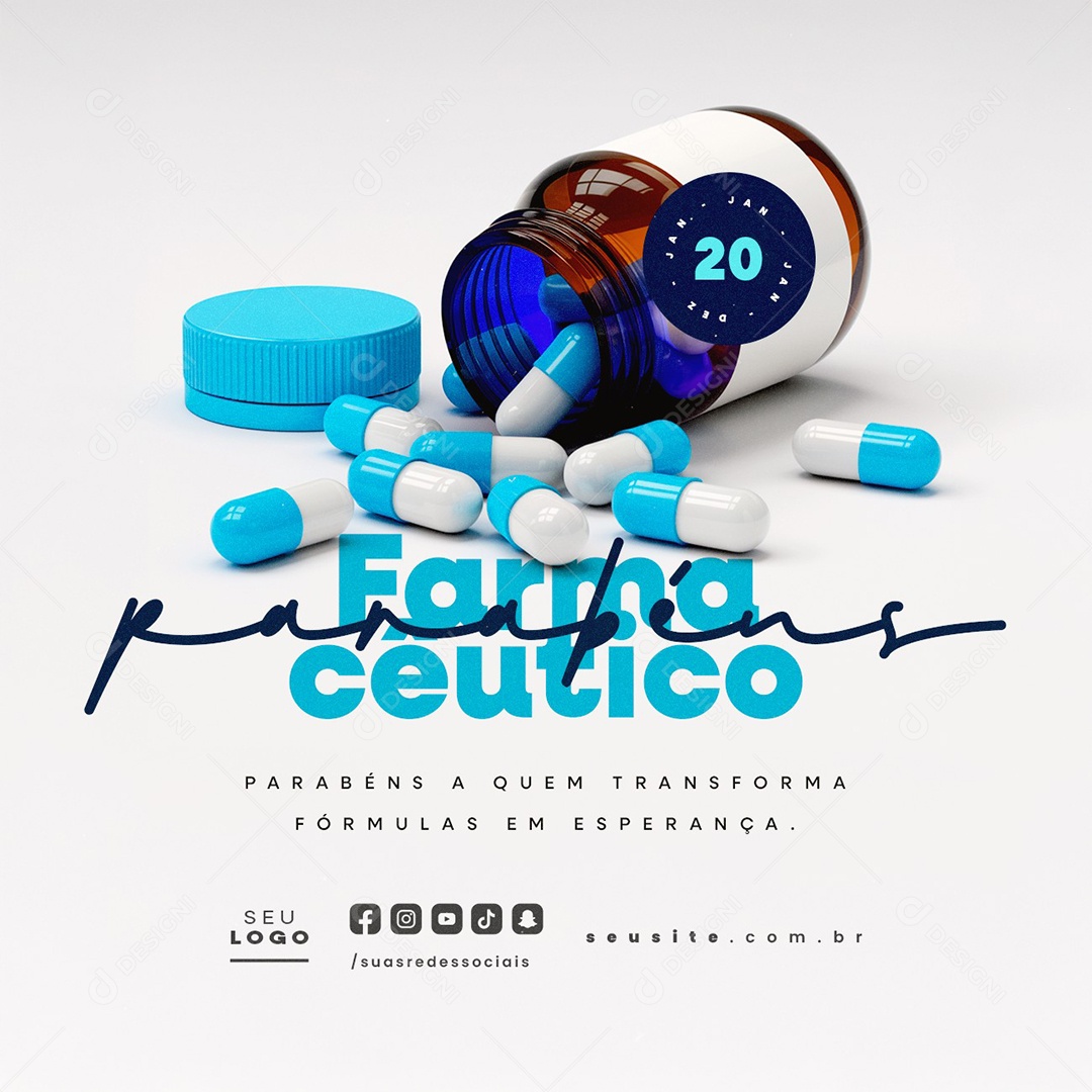 Dia do Farmacêutico 20 de Janeiro Parabéns Social Media PSD Editável