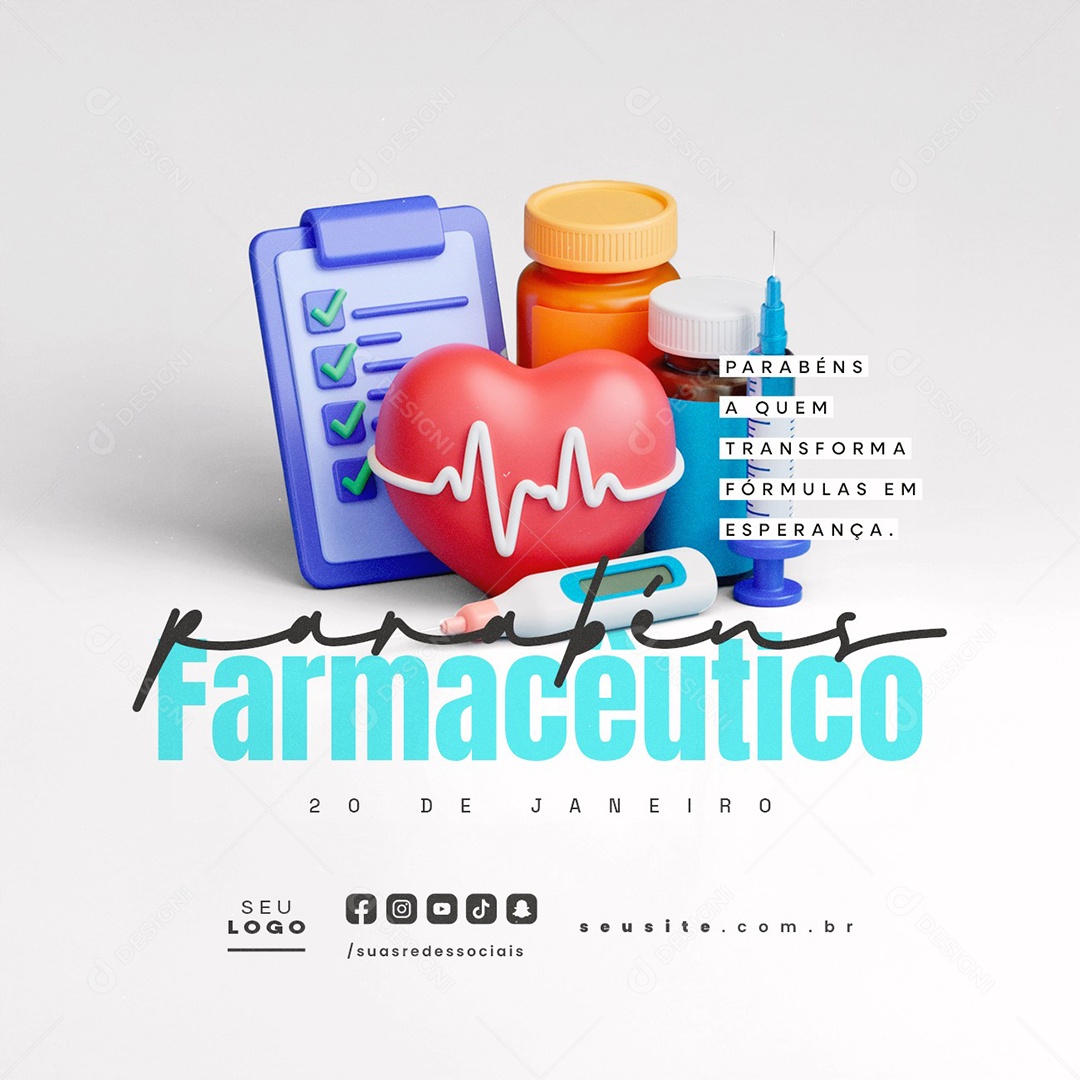 Dia do Farmacêutico 20 de Janeiro Parabéns Social Media PSD Editável