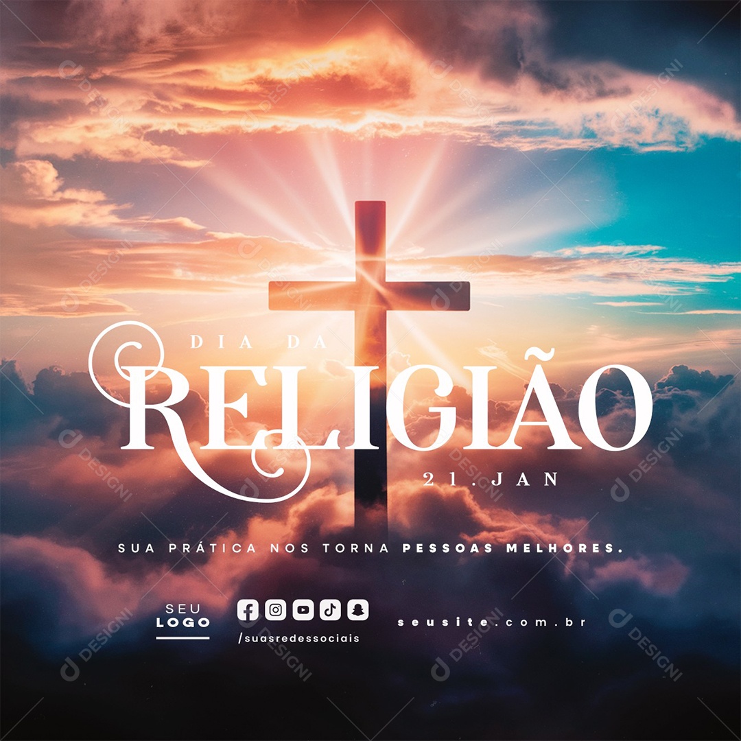 Dia da Religião 21 de Janeiro Sua Prática nos Torna Pessoas Melhores Social Media PSD Editável