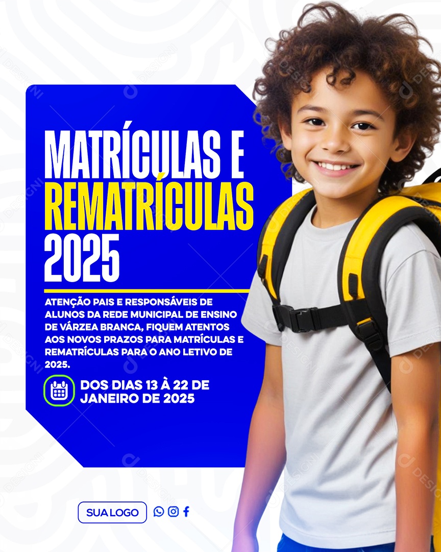 Matriculas Escolares Abertas 2025 Social Media PSD Editável
