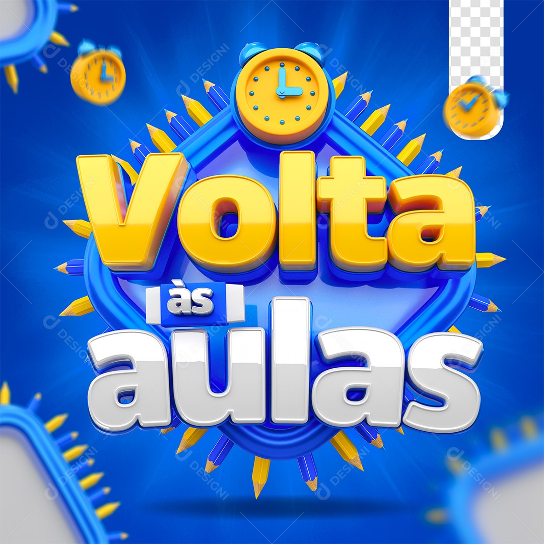 Selo 3D Volta às Aulas Dourado Branco e Azul para Composição PSD