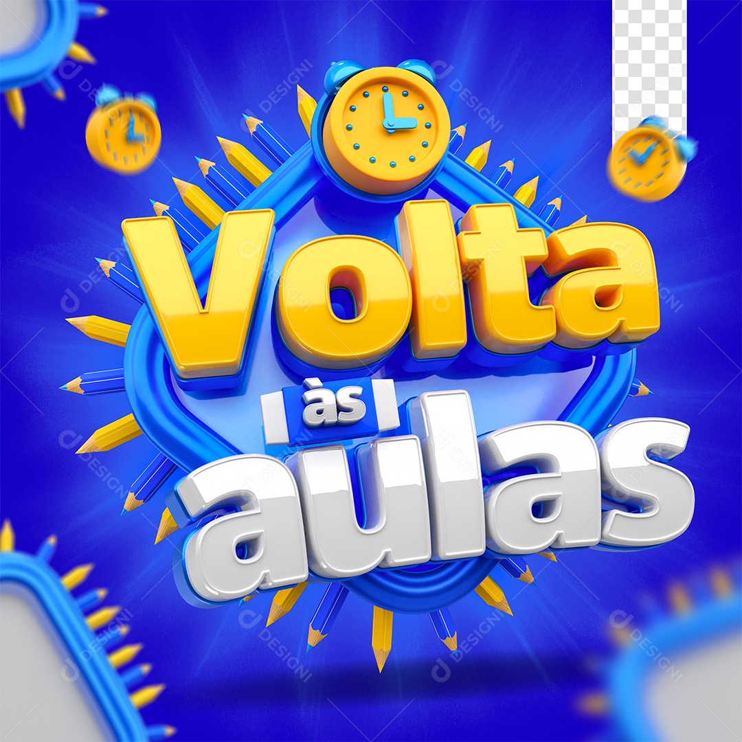 Volta às Aulas Selo 3D Dourado Branco e Azul para Composição PSD