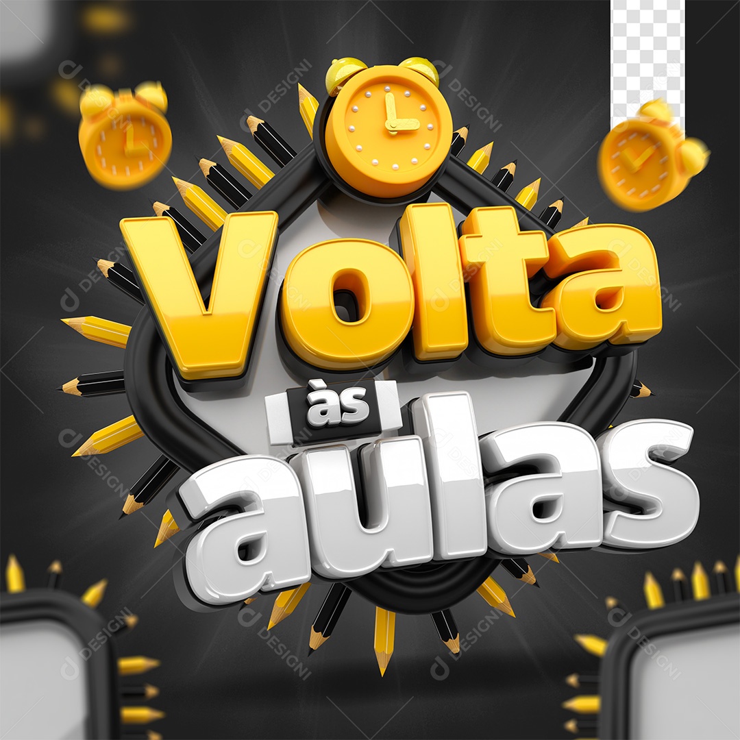 Volta às Aulas Selo 3D Dourado e Branco para Composição PSD