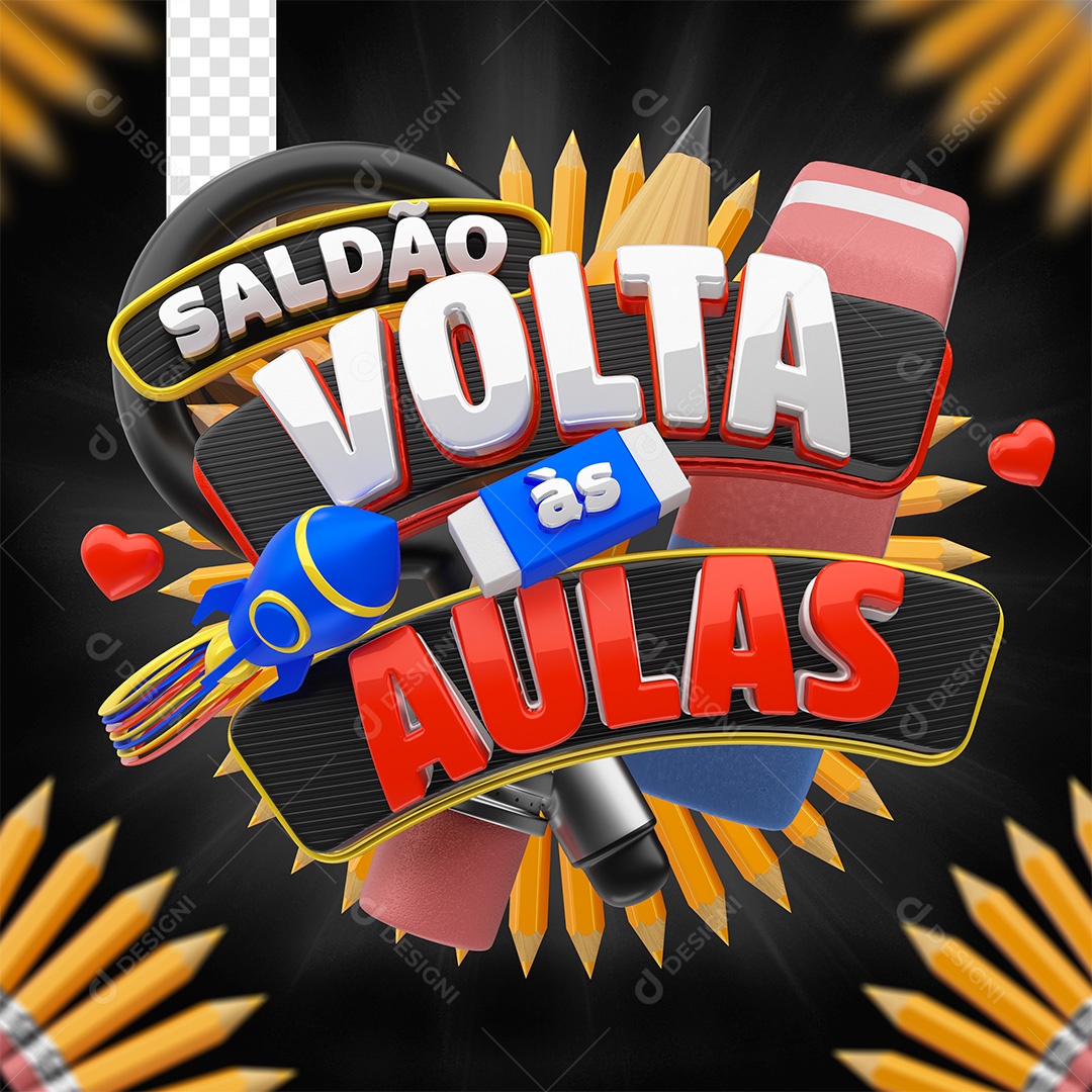 Saldão Volta às Aulas Selo 3D Branco e Vermelho para Composição PSD