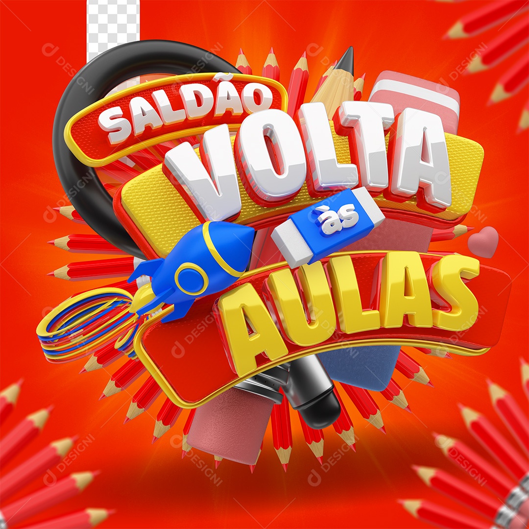 Saldão Volta às Aulas Selo 3D Branco e Amarelo para Composição PSD