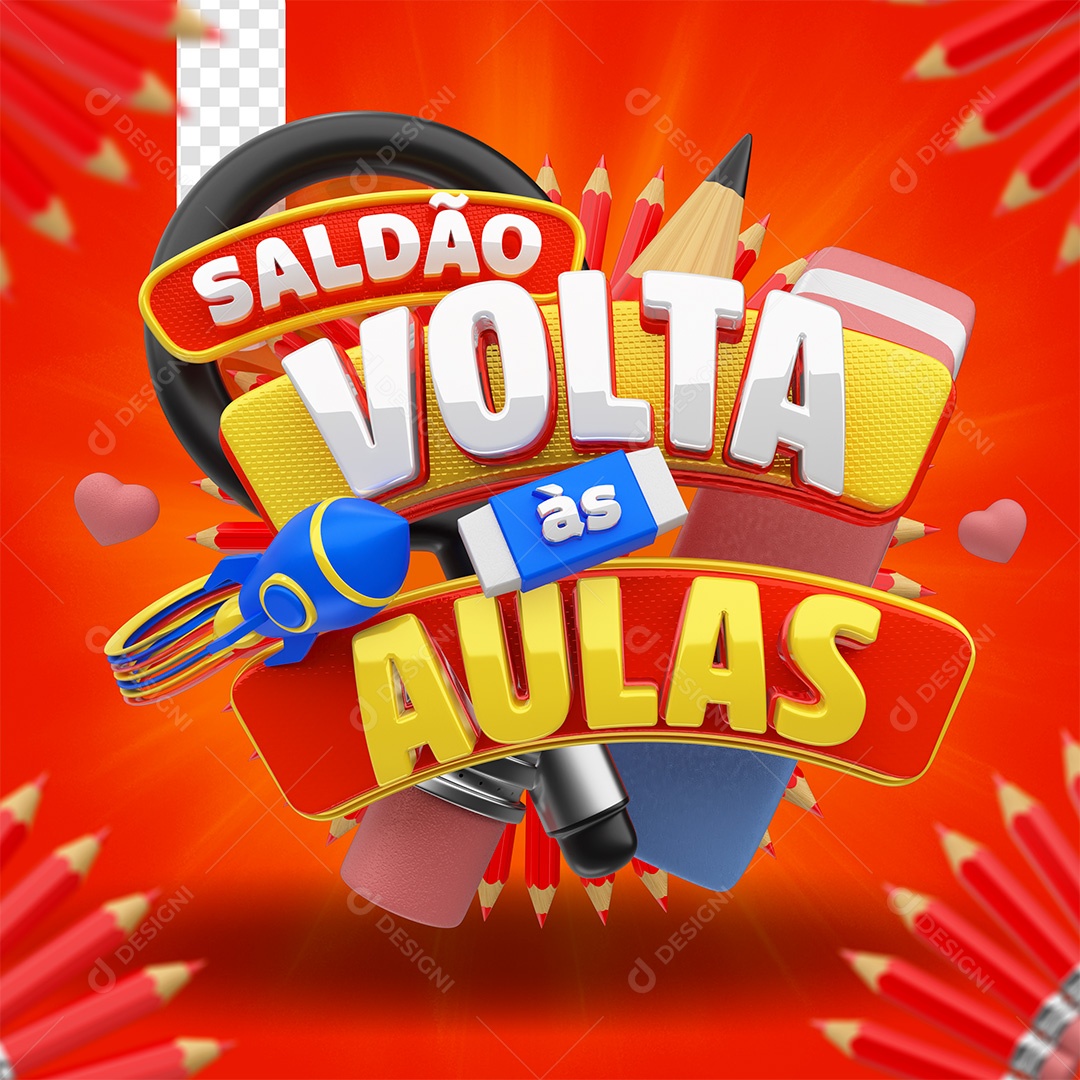 Saldão Volta às Aulas Selo 3D Branco e Amarelo para Composição PSD