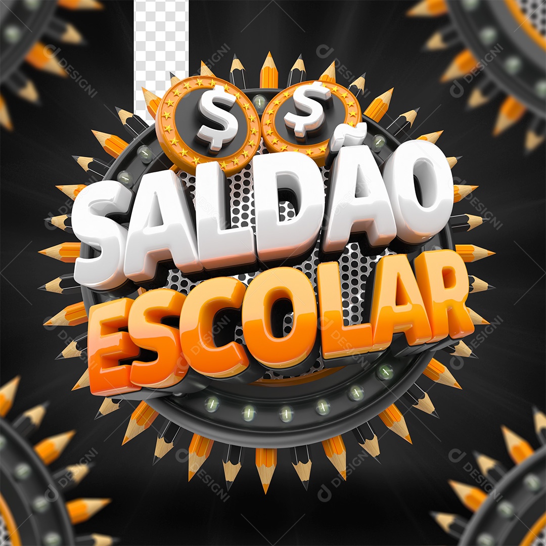 Saldão Escolar Selo 3D Branco e Laranja para Composição PSD