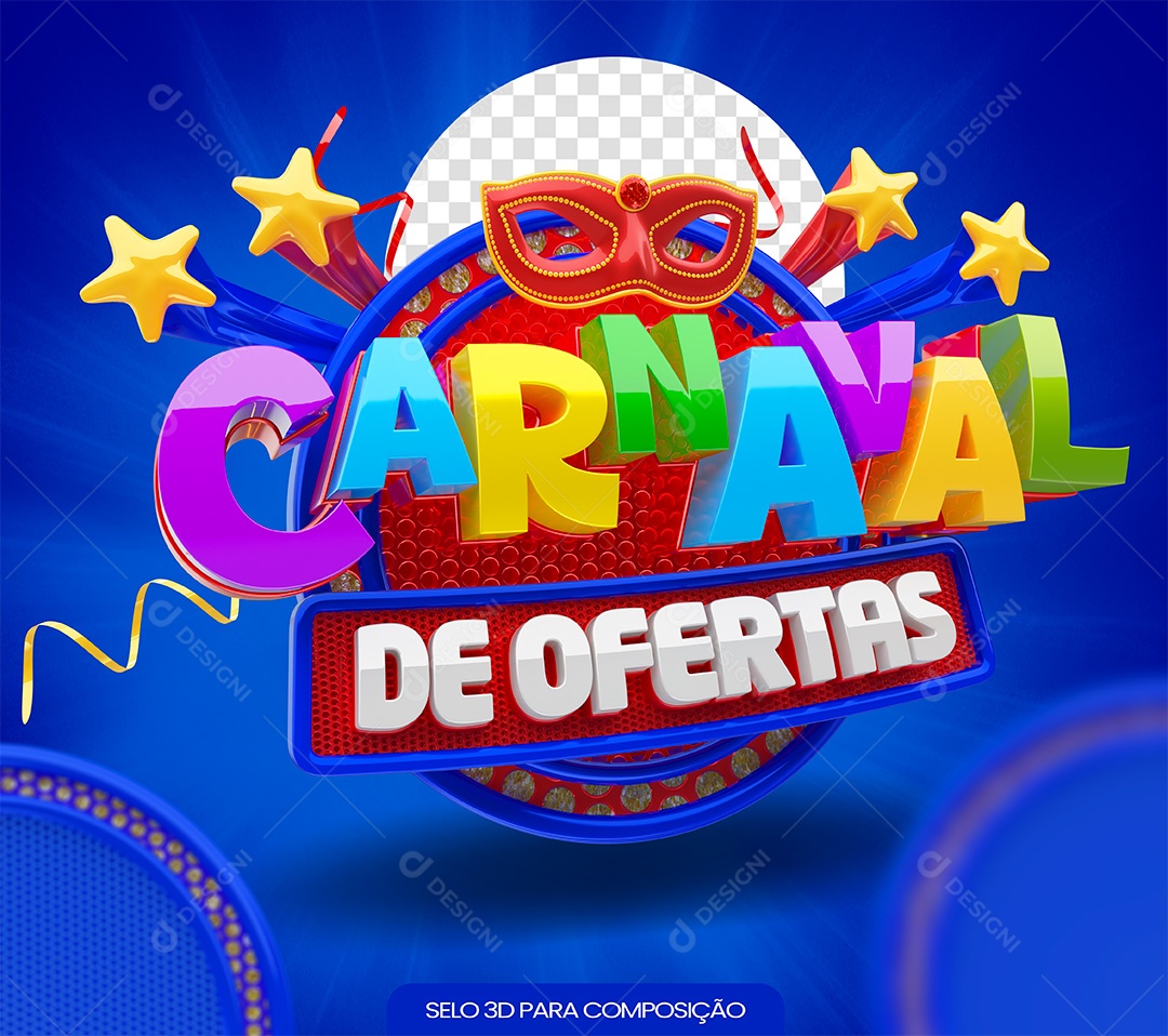 Carnaval de Ofertas Selo 3D Colorido para Composição PSD