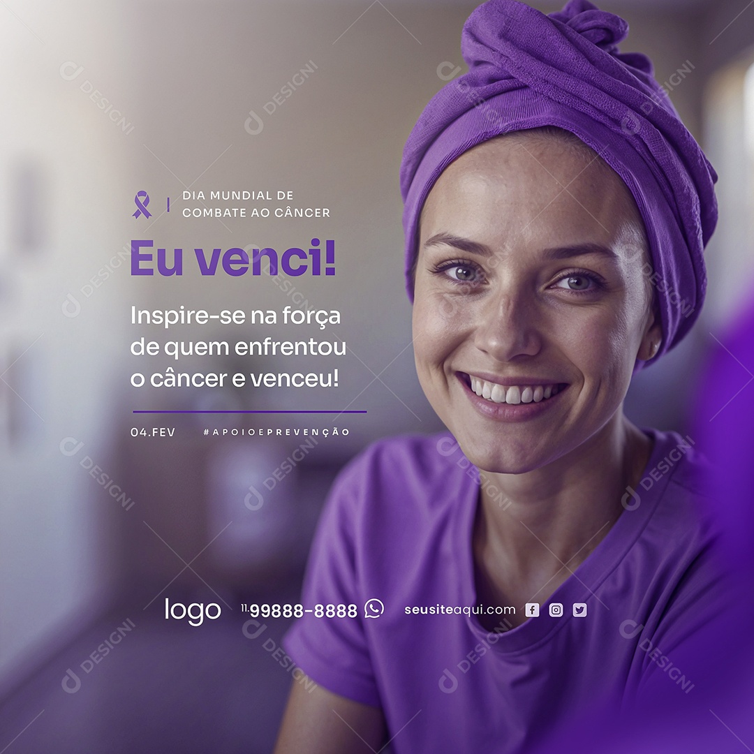 Dia Mundial Do Combate Ao Câncer 04 de Fevereiro Social Media PSD Editável