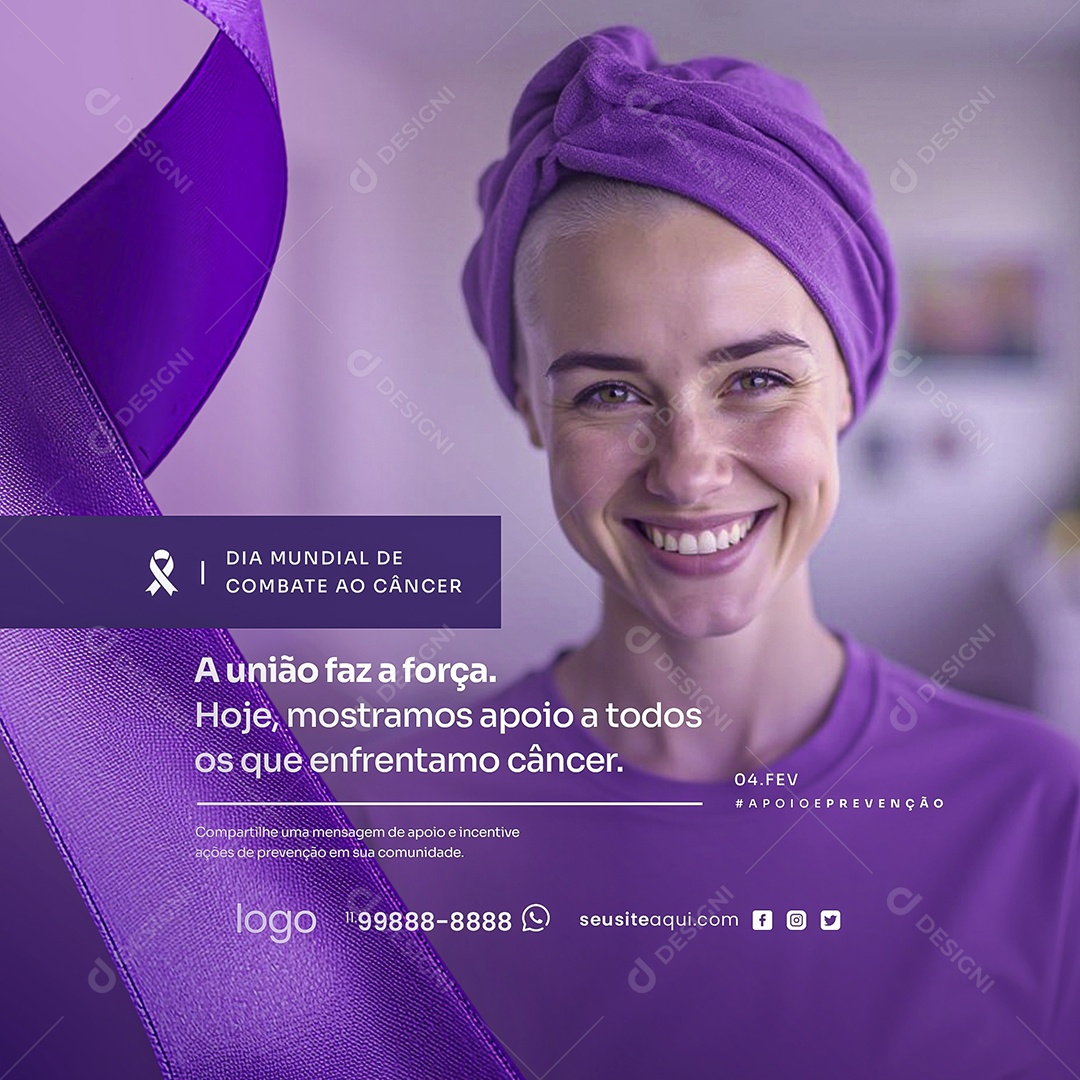 Dia Mundial Do Combate Ao Câncer 04 de Fevereiro Social Media PSD Editável