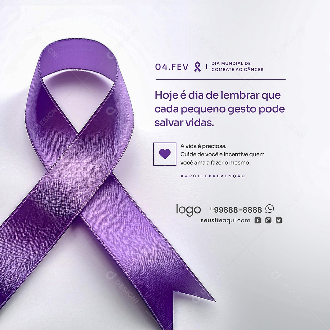 Dia Mundial Do Combate Ao Câncer 04 de Fevereiro Social Media PSD Editável