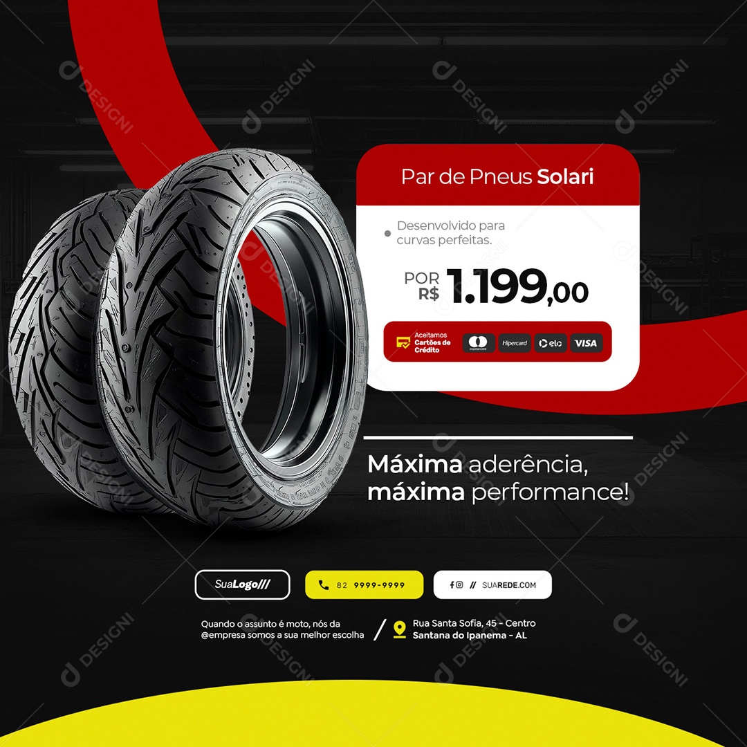 Oficina de Motos Par de Pneus Solari Social Media PSD Editável