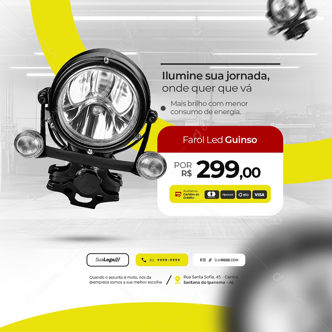 Oficina de Motos Farol Led Guinso Social Media PSD Editável