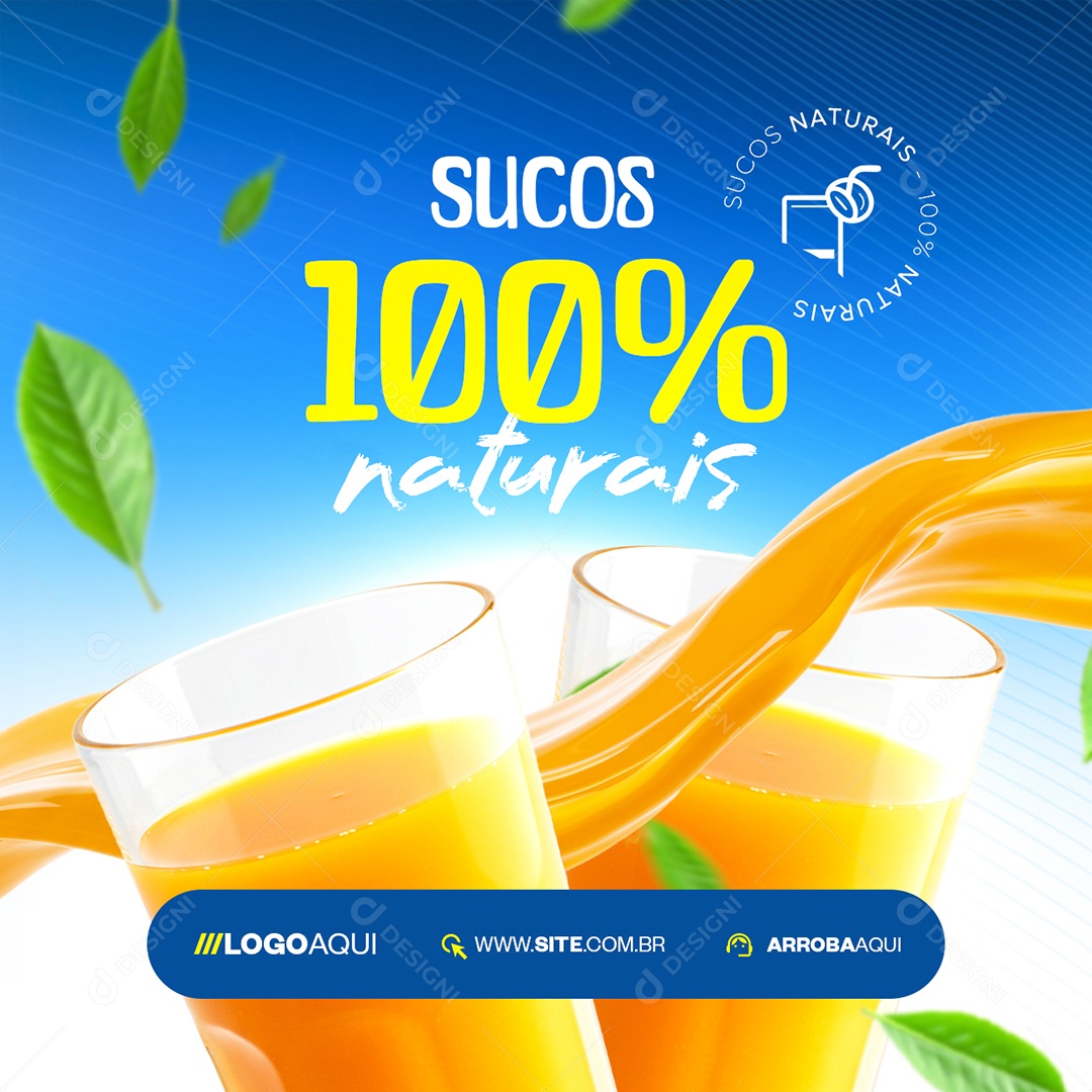 Sucos 100% Naturais Suco de Laranja Social Media PSD Editável