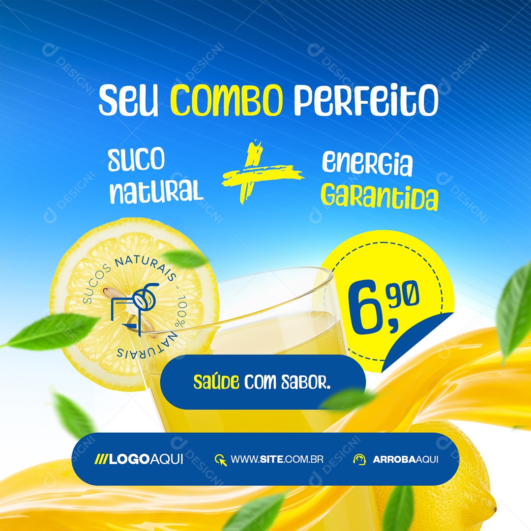 Sucos Naturais Saúde com Sabor Suco de Limão Social Media PSD Editável