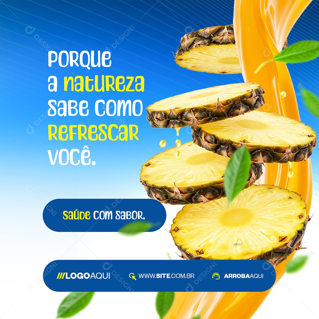 Sucos Saúde com Sabor Suco de Abacaxi Social Media PSD Editável