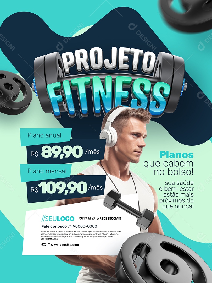 Projeto Fitness Academia Encarte Planos Que Cabem no Bolso Social Media PSD Editável