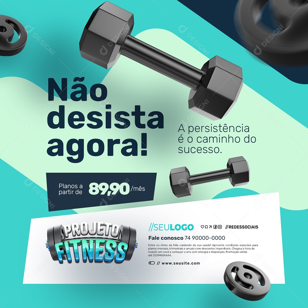 Projeto Fitness Academia Não Desita Agora Social Media PSD Editável