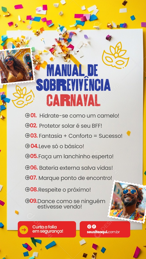 Story Manual de Sobrevivência de Carnaval Social Media PSD Editável