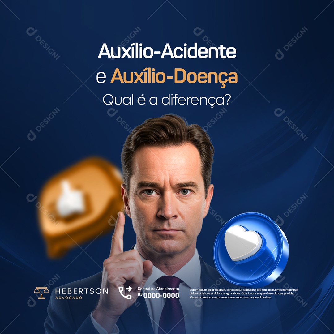 Advocacia Auxílio Acidente e Auxílio Doença Social Media PSD Editável