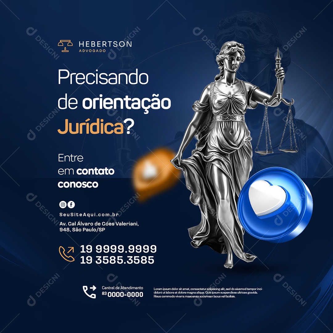 Advocacia Precisando de Orientação Jurídica Social Media PSD Editável