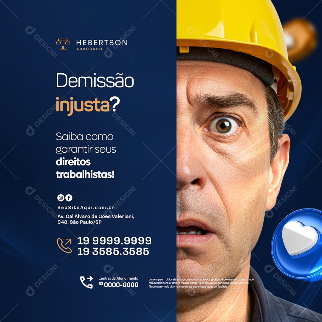 Advocacia Demissão Injusta Social Media PSD Editável