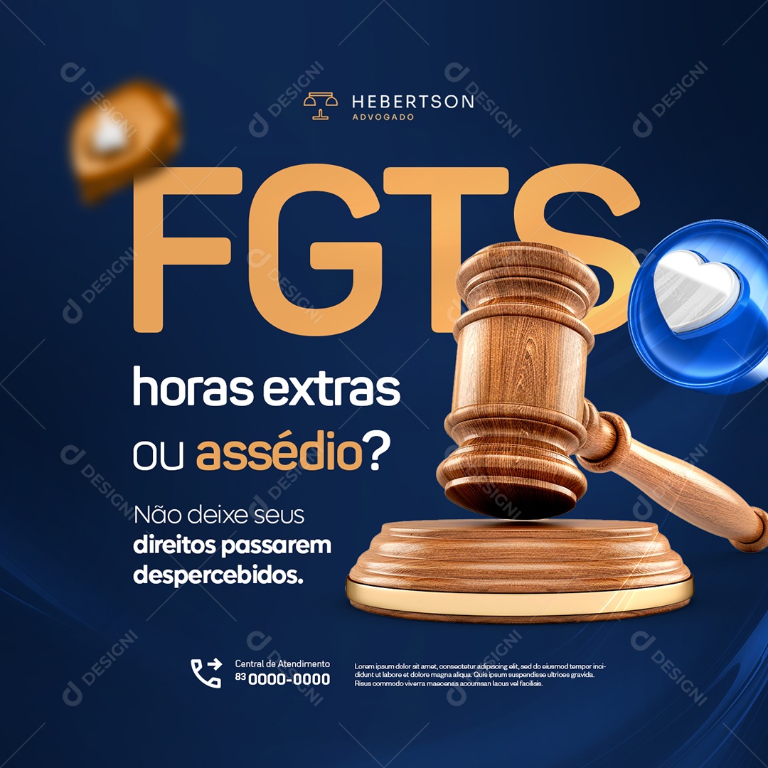 Advocacia Horas Extras ou Assédio Social Media PSD Editável