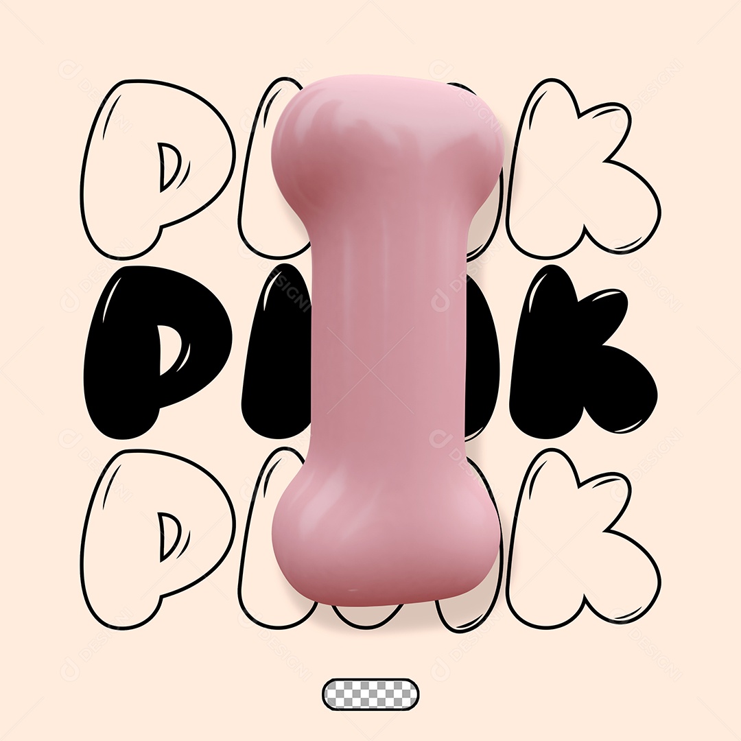 Letra 3D I Rosa Para Composição PSD