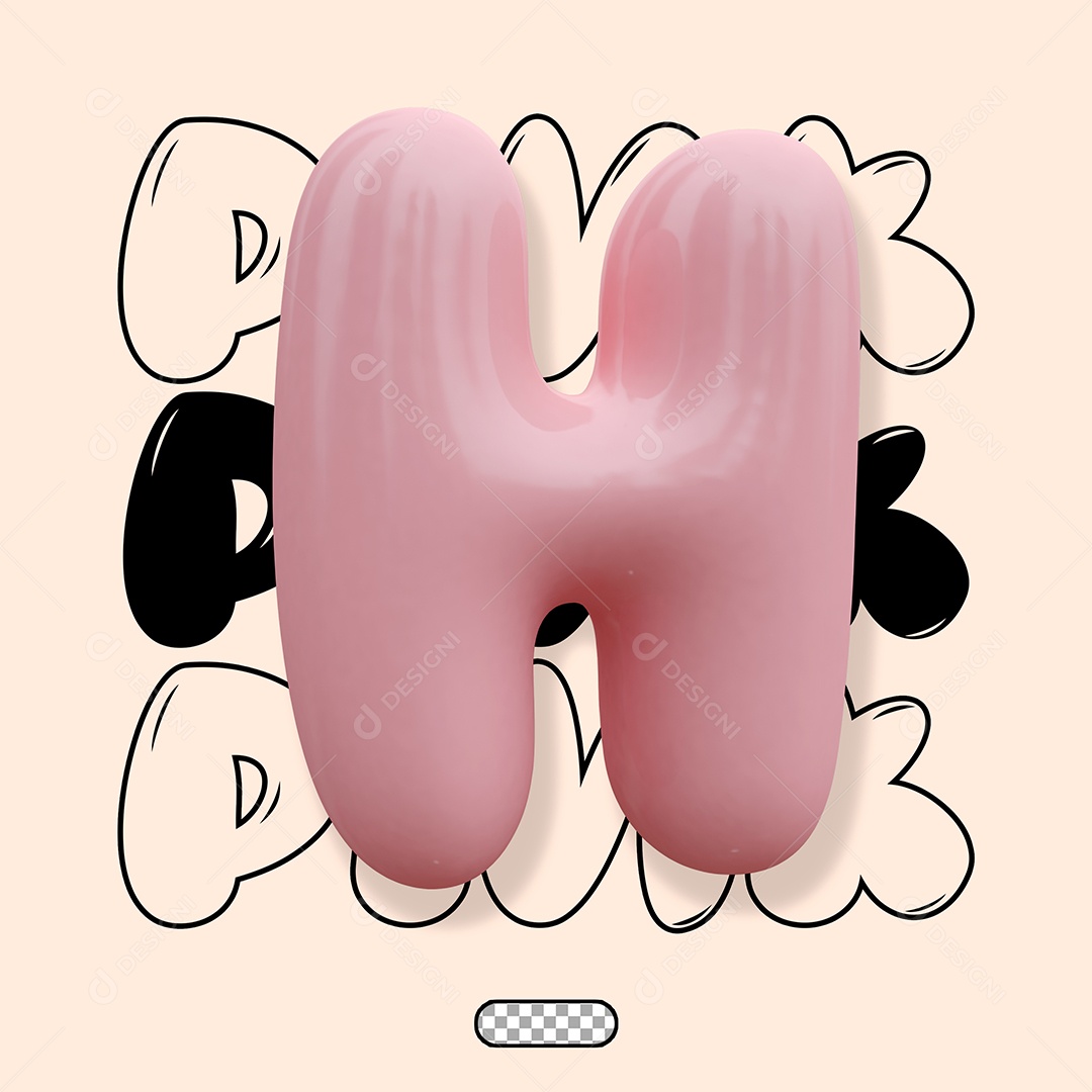 Letra 3D H Rosa Para Composição PSD