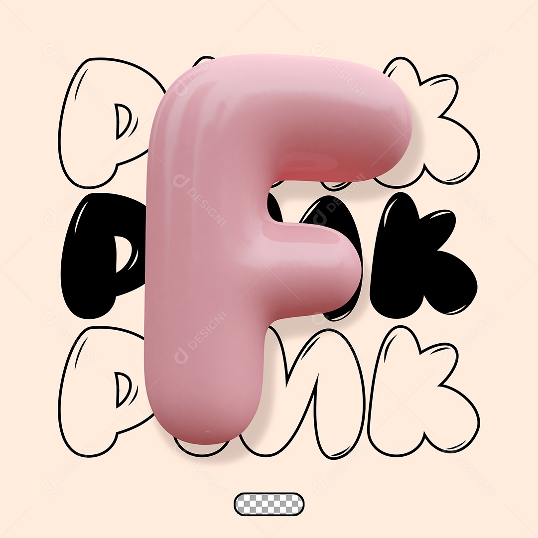 Letra 3D F Rosa Para Composição PSD