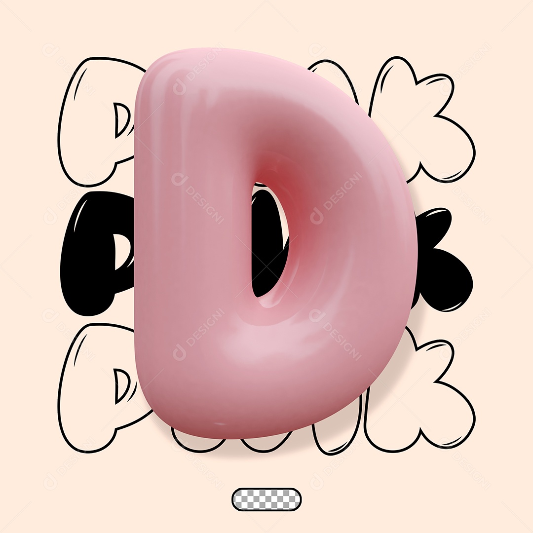 Letra 3D D Rosa Para Composição PSD