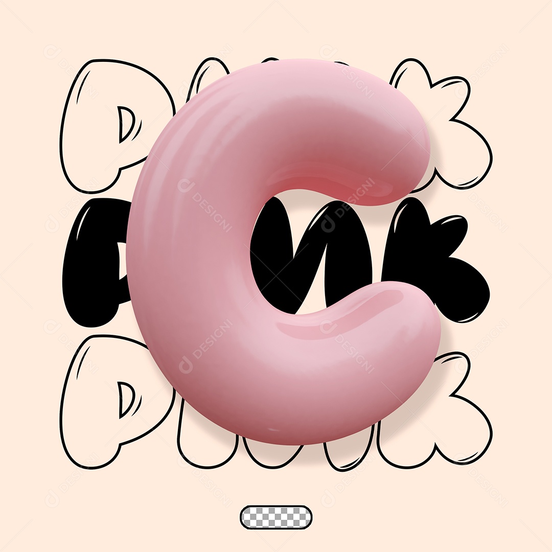 Letra 3D C Rosa Para Composição PSD