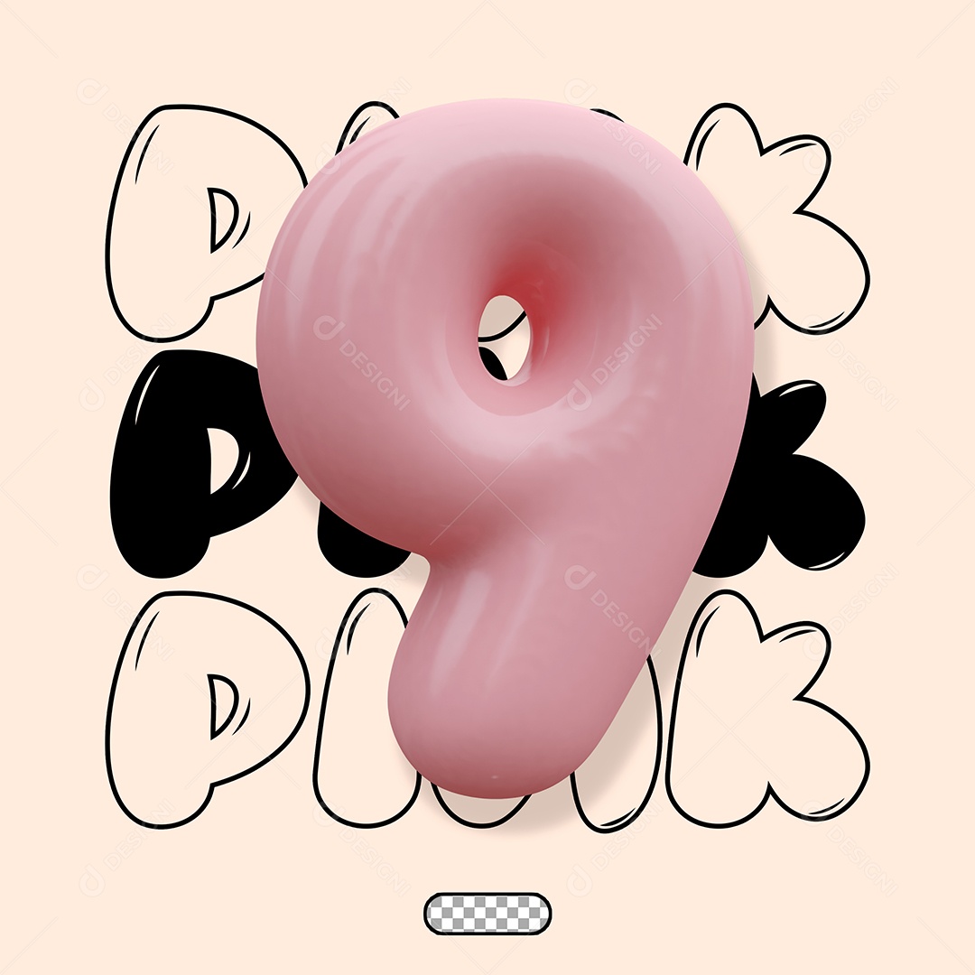 Elemento 3D Número 9 Rosa para Composição PSD