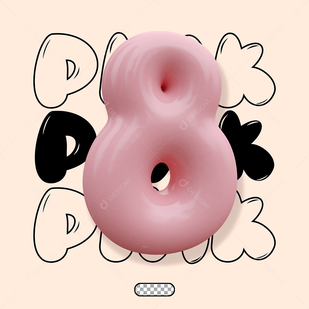 Elemento 3D Número 8 Rosa para Composição PSD