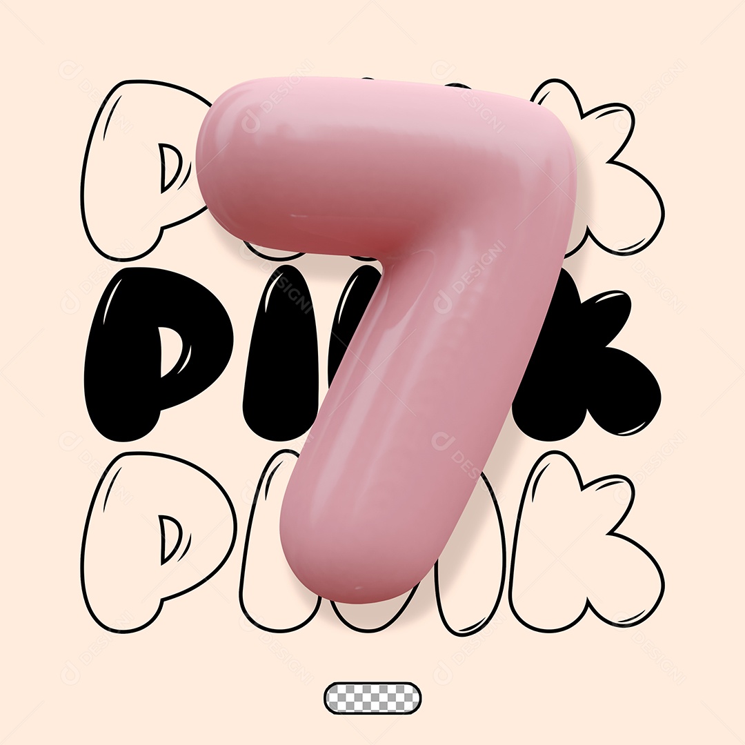 Elemento 3D Número 7 Rosa para Composição PSD