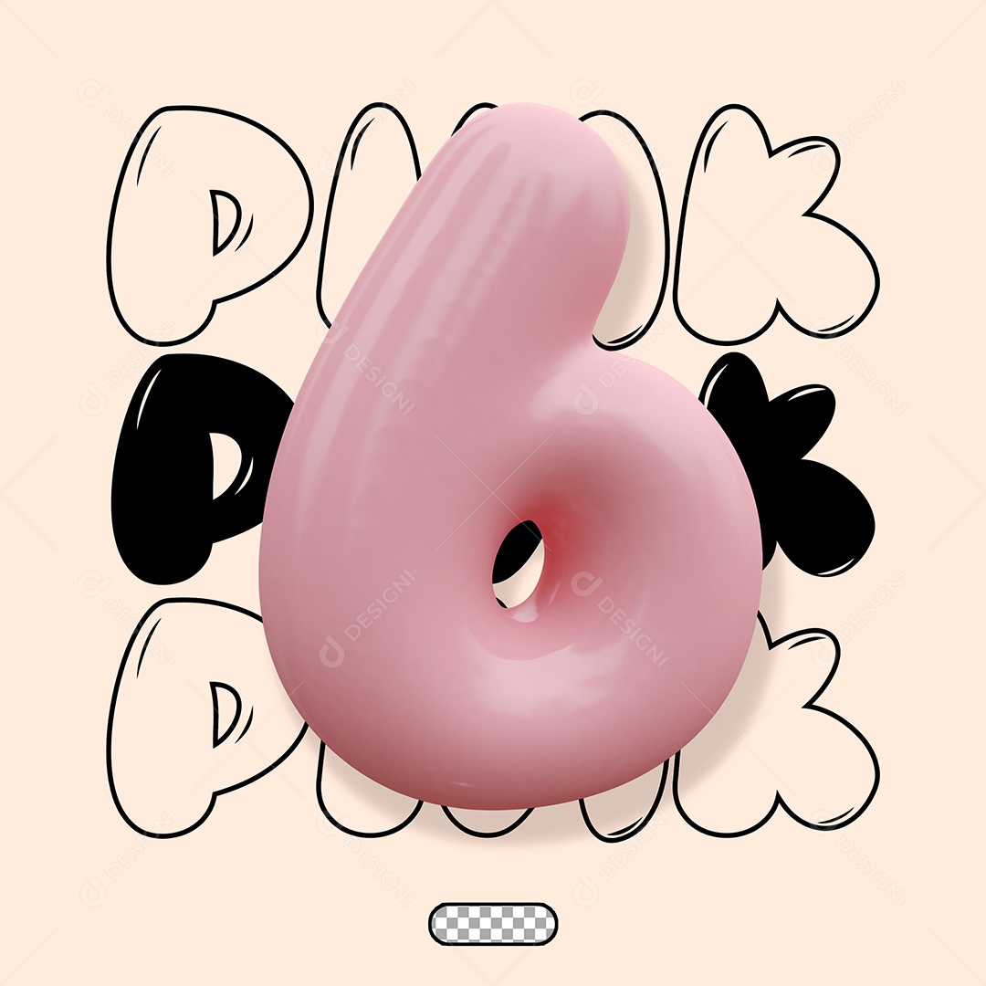 Elemento 3D Número 6 Rosa para Composição PSD