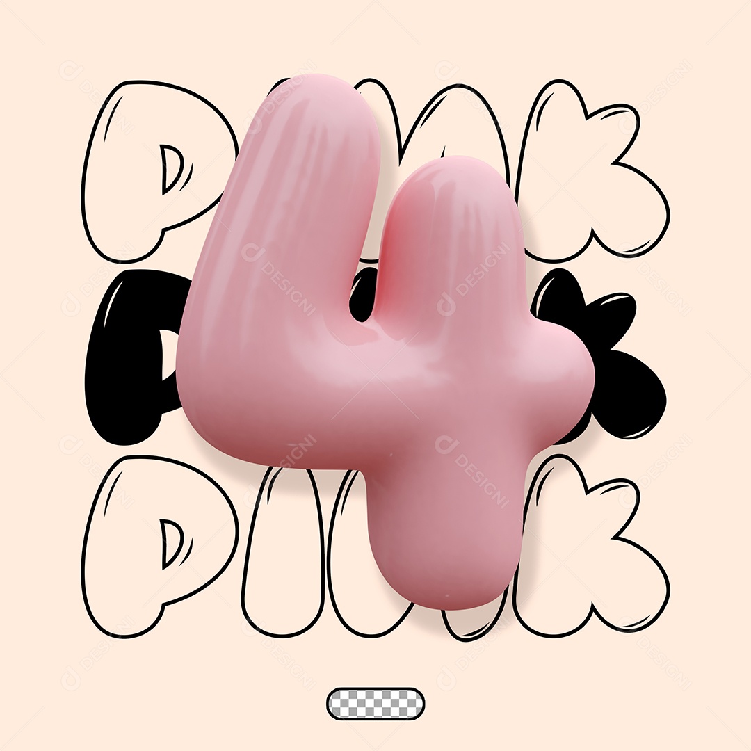 Elemento 3D Número 4 Rosa para Composição PSD