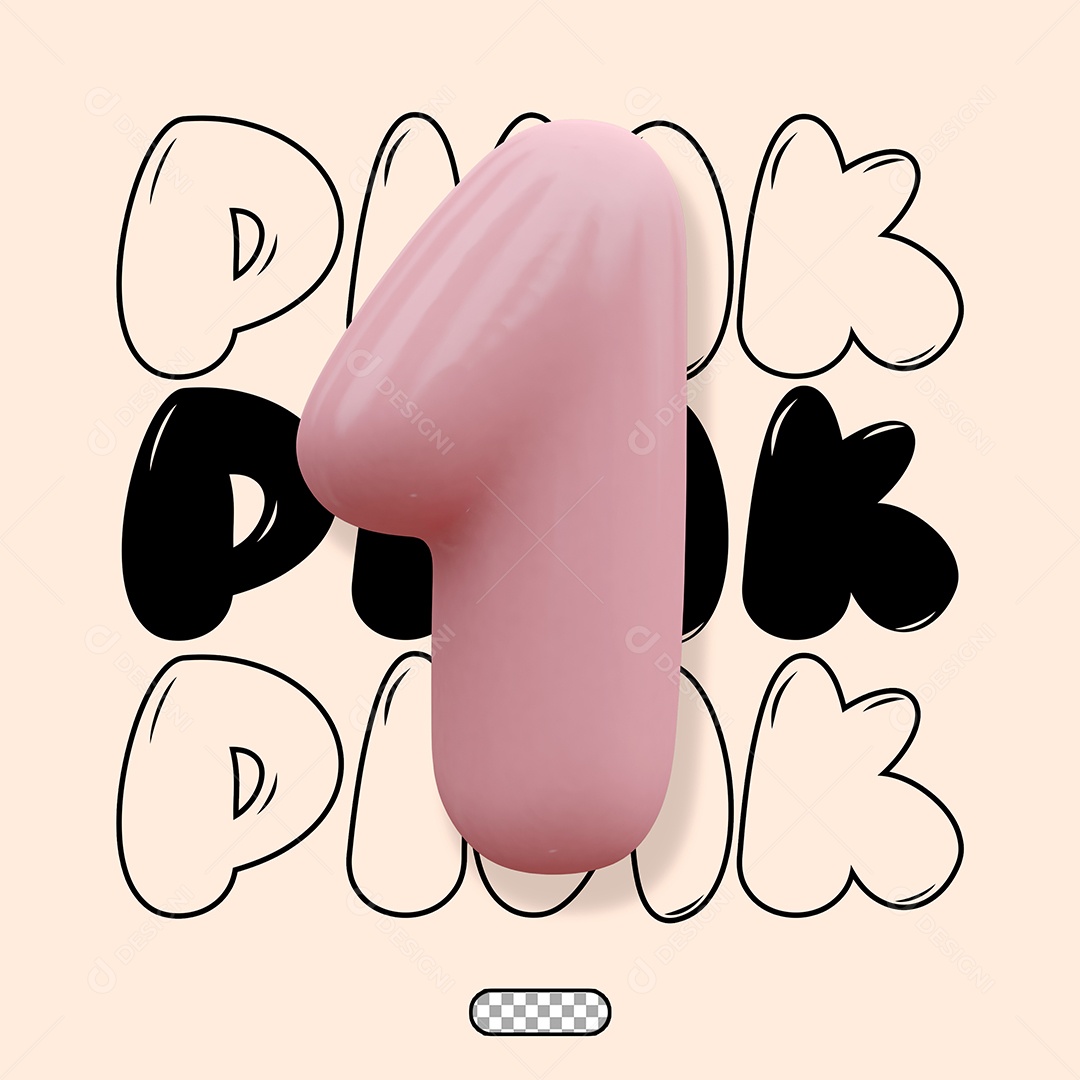 Elemento 3D Número 1 Rosa para Composição PSD