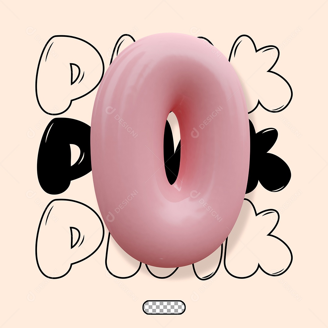 Elemento 3D Número 0 Rosa para Composição PSD