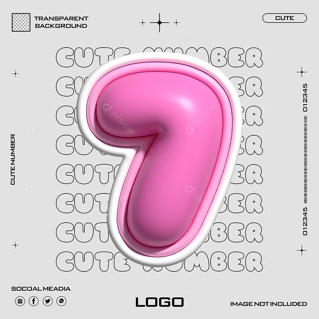 Elemento 3D Número 7 Rosa para Composição PSD