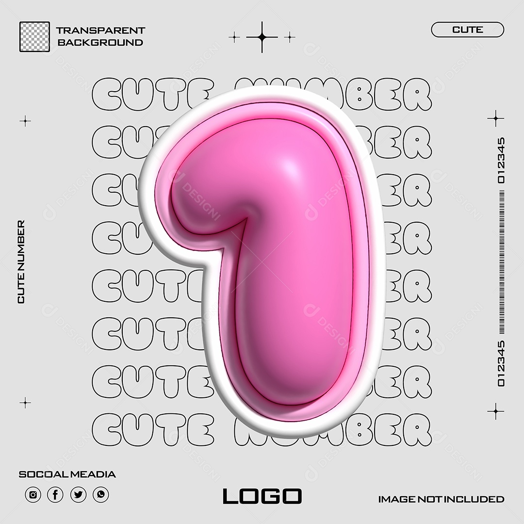 Elemento 3D Número 1 Rosa para Composição PSD