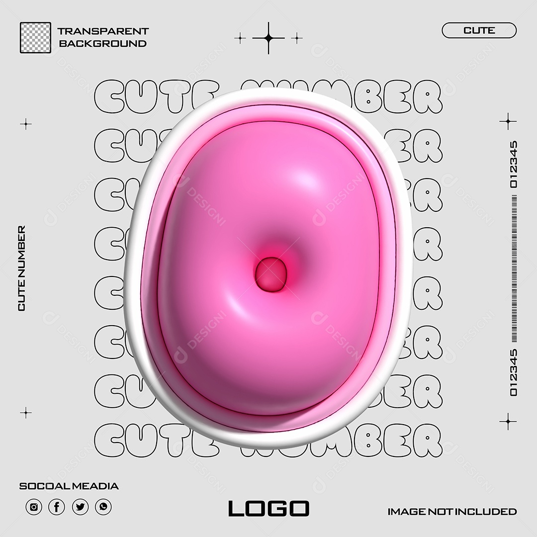 Elemento 3D Número 0 Rosa para Composição PSD