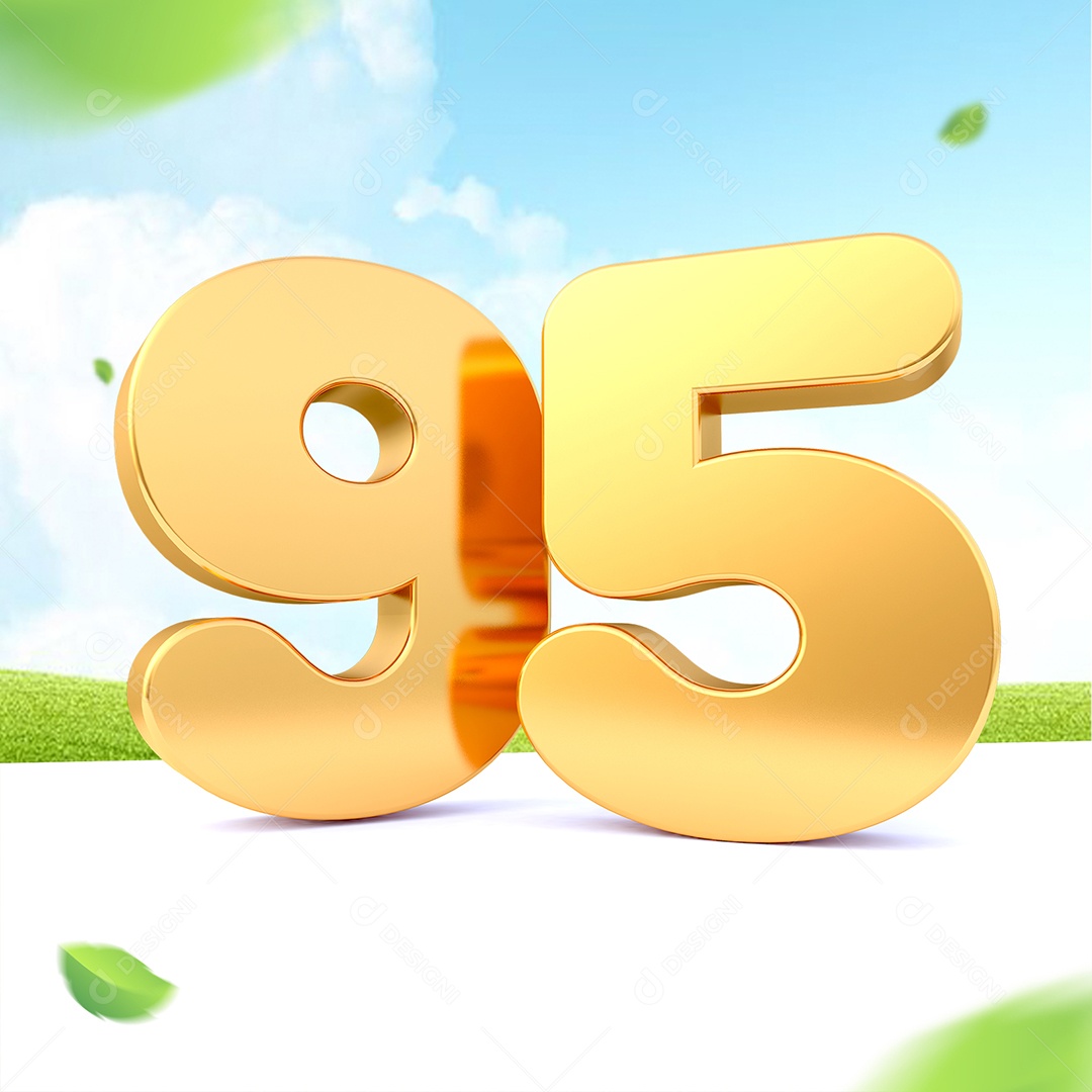 Elemento 3D Número 95 Dourado para Composição PSD