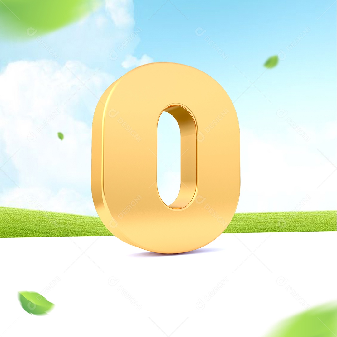Elemento 3D Número 0 Dourado para Composição PSD
