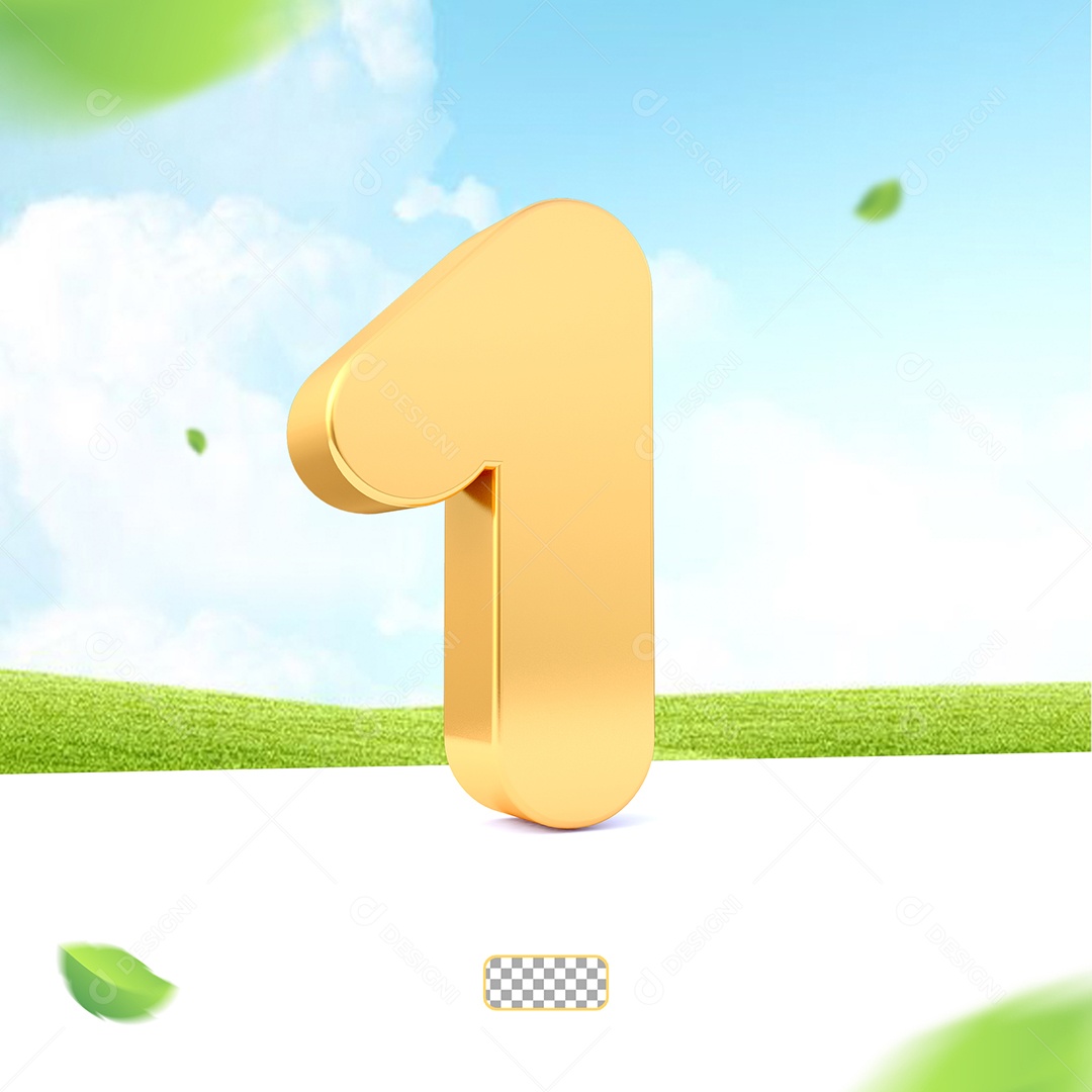 Elemento 3D Número 1 Dourado para Composição PSD