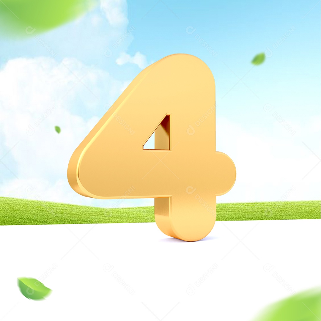 Elemento 3D Número 4 Dourado para Composição PSD