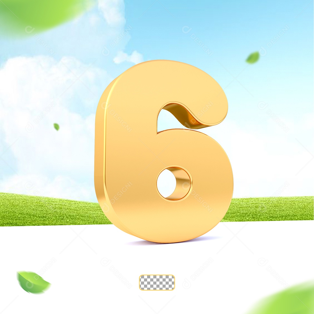 Elemento 3D Número 6 Dourado para Composição PSD