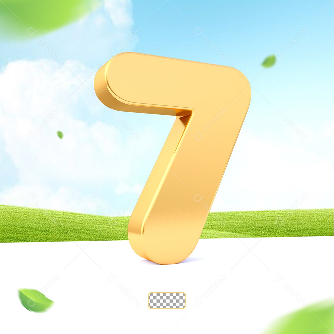 Elemento 3D Número 7 Dourado para Composição PSD