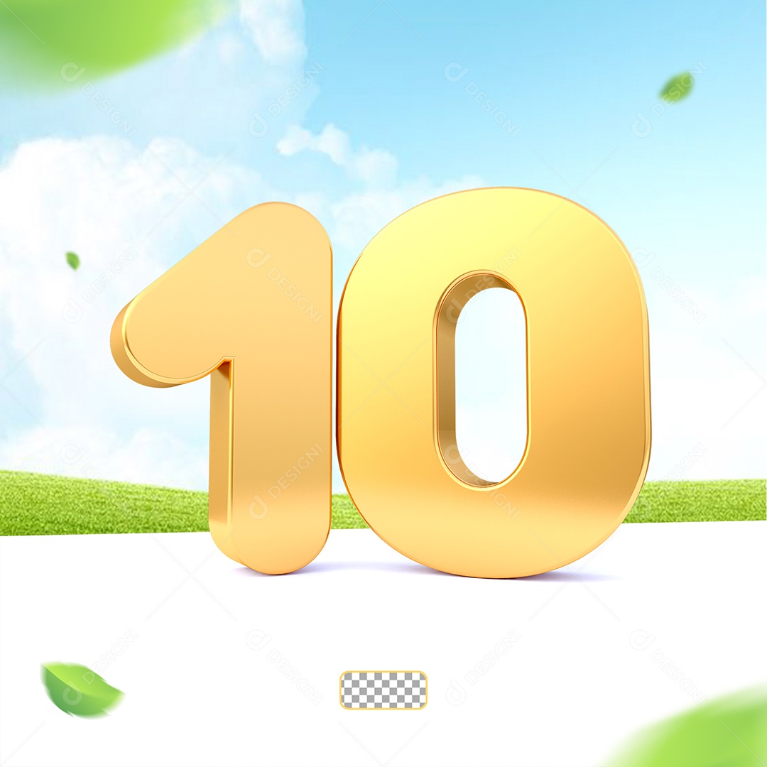 3D Element Number 10 Golden for PSD Composition